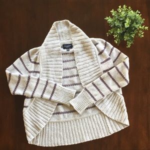 Cozy Striped Cream and Purple Open Cardigan